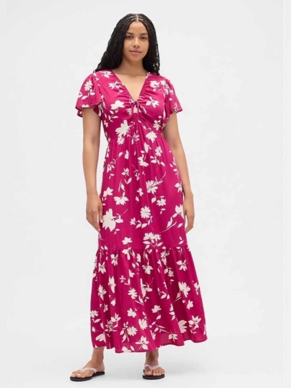 Gap Relaxed Ruched V-Neck 90s Maxi Dress Y2K Hawaii Hawaiian Vacation Event
